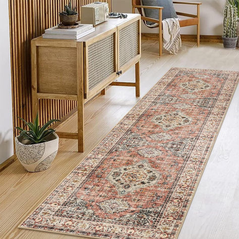 Lahome Oriental Washable Runner Rug - 2x8 Kitchen Runner Rugs Non Skid Washable, Runners for Hallways with Rubber Backing, Vintage Soft Carpet Runner for Bathroom Laundry Bedroom,Peach/Orange Bathroom Runner, Hallway Carpet Runners, Pantone Colors, Rug Runner Kitchen, Light Grey Area Rug, Hallway Runner Rug, Kitchen Runner, Soft Carpet, Vintage Soft