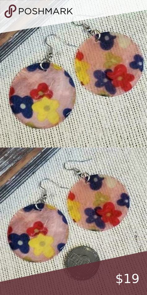 Capiz Shell Earrings Pink Blue Yellow Flowers Blue Yellow Flowers, Capiz Shell, Pink Blue Yellow, Earrings Pink, Lightweight Earrings, Shell Earrings, Earring Hooks, Light Weight Earrings, Yellow Flowers