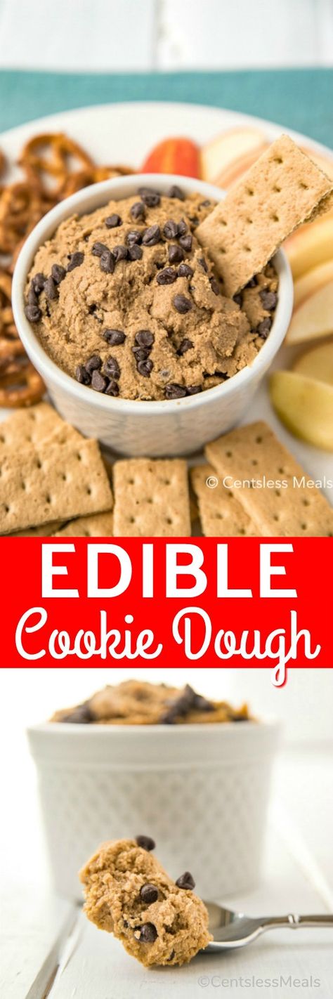 Chocolate Chip Cookie Dough Recipe, Edible Chocolate Chip Cookie Dough, Weight Watcher Desserts, Edible Cookie Dough Recipe, Cookie Dough Recipe, Cookie Dough Recipes, Edible Cookies, Edible Cookie Dough, Chocolate Chip Cookie Dough