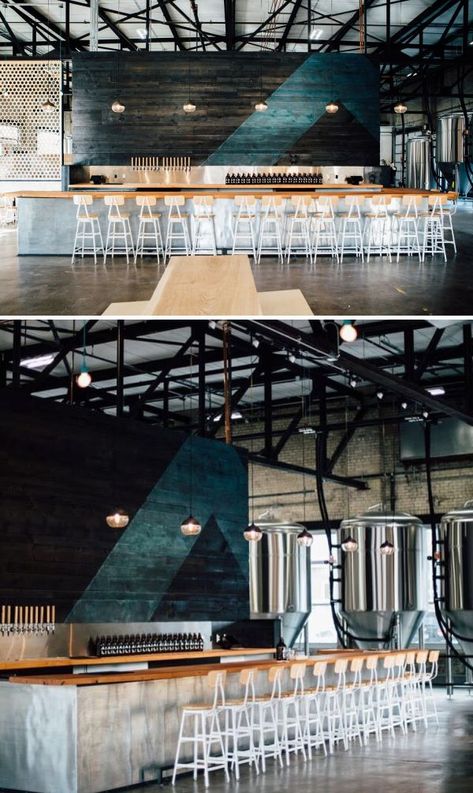 Parallel Pendants by Hennepin Made at Able Seedhouse + Brewery Brewery Interior Design Modern, Industrial Design Bar, Modern Brewery Design, Taproom Design Brewery, Brewery Design Interior, Craft Brewery Design, Distillery Bar, Taproom Design, Brewery Interior Design