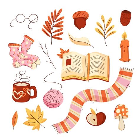 Fall Elements, Geometric Shapes Wallpaper, Autumn Celebration, Journal Elements, Flat Drawings, Fall Graphic, Winter Illustration, Autumn Illustration, Autumn Stickers