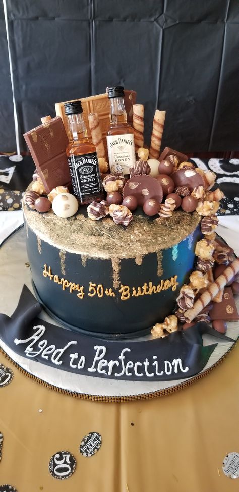 Had this Jack Daniels cake made for my dad's 50th birthday 💛 #birthday #cake #JackDaniels #candy #him 50birthday Cake For Men, Man’s 50th Birthday Cake, 40s Birthday Cake Men, 50th Birthday For Men Cake, 50th Cakes For Woman, Men's 50th Birthday Cake, Cake Ideas For 50th Birthday Men, 50th Birthday Cake For Husband, 50th Birthday Cake Man