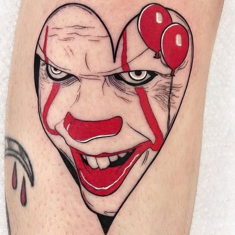 Stephen King Tattoos, Pennywise Tattoo, Horror Movie Tattoos, Clown Tattoo, Movie Tattoo, Movie Tattoos, King Tattoos, Scary Tattoos, Spooky Tattoos