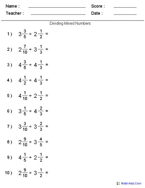 Dividing Mixed Fractions, Fractions Worksheets Grade 4, Adding Mixed Numbers, Mixed Fractions Worksheets, Dividing Fractions Worksheets, Multiplying Mixed Numbers, Multiplying Fractions Worksheets, Math Fractions Worksheets, Mixed Fractions