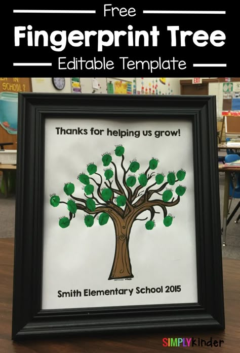 Free Fingerprint Tree template that you can edit!  Great for volunteer gifts or for student teachers!  Free from #SimplyKinder Fingerprint Tree Template, Gifts For Teachers From Students, Birthday Gifts For Teachers, Parent Volunteers Gifts, Teacher Gifts Ideas, Santa Printable, Santa Mail, Students Christmas, Tree Template