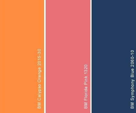 Color Scheme: Orange, Navy, and Light Pink Pink And Navy Color Scheme, Navy Blue Pink And Orange Bedroom, Pink Orange Navy Room, Navy Orange Pink Color Palettes, Orange And Pink Living Room Decor Ideas, Navy Orange Pink Bedroom, Blue Pink Orange Bedroom, Orange Pink And Blue Room, Pink Orange Blue Bedroom