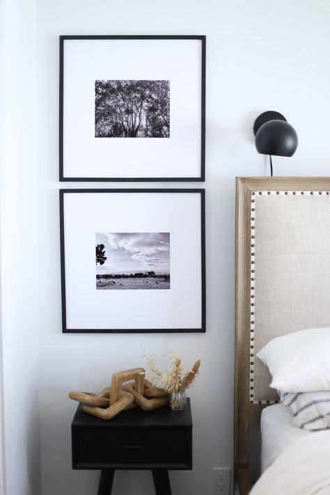 Cool Picture Frame, Ikea Gallery Wall, Picture Frame Gallery Wall, Gallery Wall Tutorial, Modern Traditional Bedroom, Black And White Gallery Wall, Family Photo Gallery Wall, Stairway Gallery Wall, White Gallery Wall