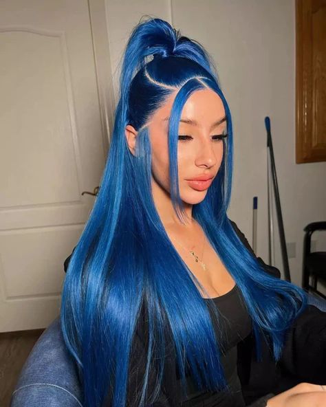 Blue Lace Wig, Lace Front Straight, Blue Lace Front Wig, Rainbow Wig, Dark Blue Hair, Wig Styling, Blue Wig, Hair Dark, Human Virgin Hair