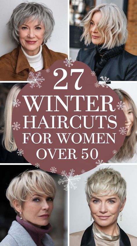 Winter haircuts for women over 50 are all about low-maintenance elegance. A short spiky cut is perfect for those who love a sassy look, while a long bob or medium short cut offers a great balance between trendy and practical. Add in soft bangs for a more youthful, flattering effect that suits any winter wardrobe. Classic Short Hairstyles For Women, Hair Style For 50+ Woman, Hair Color For 50+ Women, Short Spiky Haircuts For Women Over 50, Low Maintenance Haircut Medium, Hairstyles For 50 And Over, Short Hair Cuts For Women Fall 2024, Trendy Short Hair Cuts For Women 2024, Textured Haircuts For Women