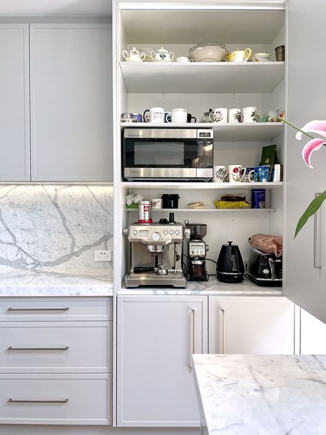 KBE completed this appliance cabinet, to be concealed and blend in with the rest of the cabinetry. Fitted with bi-fold opening doors and a 20mm stone benchtop. #kbecastlehill #kitchensbyemanuel #kitchenideas #appliancecabinet #ideas #custom #local #storage #practical Stone Benchtop, Appliance Cabinet, Kitchen Cupboard Designs, Kitchen Drawer Organization, Kitchen Cabinet Styles, Mid Century Modern Kitchen, Opening Doors, Kitchen Design Plans, Kitchen Inspiration Design