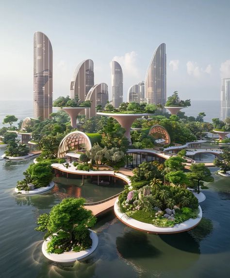 15 Futuristic Smart Cities Setting New Standards for Urban Living - DGV Architecture Eco City Design, Eco City Concept, Eco Architecture Concept, Futuristic Town, Earthship Home Plans, City On Water, Floating Cities, Futuristic Cities, Water City