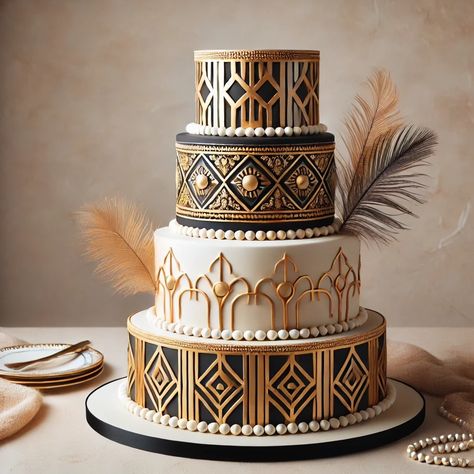 Masquerade Ball Cake Ideas, Egypt Wedding Theme, Gatsby Party Cake, Roaring 20s Cake, Gatsby Dessert Table, Great Gatsby Wedding Cake, Gatsby Cakes, 1920s Wedding Cake, Great Gatsby Cake