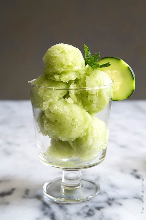 Cucumber Sorbet - The Little Epicurean Cucumber Sorbet, Egg Test, Blueberry Sorbet, Sorbet Is, Fruit Sorbet, Orange Sorbet, Happy As A Clam, Sorbet Recipes, Fruit Puree