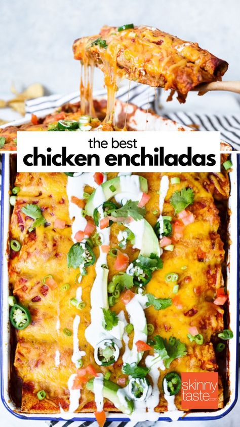 The Best Chicken Enchiladas Skinnytaste Chicken Enchiladas, Skinnytaste Enchiladas, Chicken Enchilada Recipe Healthy, The Best Chicken Enchiladas, Best Chicken Enchiladas, Best Chicken Enchilada Recipe, Current Recipes, Healthy Chicken Enchiladas, Easy Chicken Enchiladas