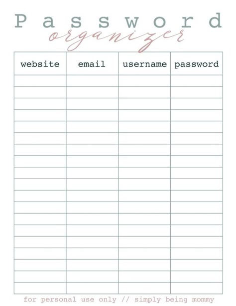 Office Planner Printables, Printable Organization Sheets, Cute Things To Print, Password Organization, Organizer Printables, Password Template, List Organization, Printable Organization, Printable Organizer