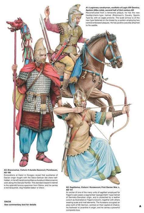 Roman and Daco-Roman soldiers from Roman Army Units in the Eastern Provinces (1) 31 BC–AD 195 History Of Romania, Imperiul Roman, Roman Armor, Roman Army, Roman Warriors, Historical Warriors, Roman Legion, Eastern Roman, Ancient Armor