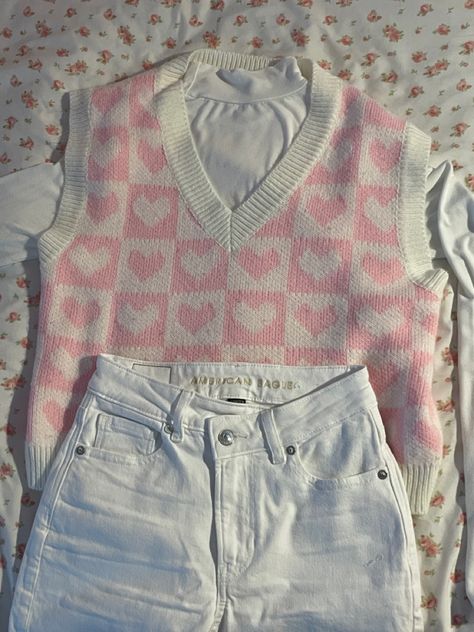 #outfits #outfitideas #outfitstyle #cuteoutfit #softgirl #softgirlaesthetic #springoutfit #spring #softgirloutfits #sweatervest #preppy #preppysummeroutfits #americaneagleoutfitters #heart #shein Heart Sweater Vest, Sweater Vest Outfit, Soft Girl Outfits, Softgirl Aesthetic, Vest Outfit, Preppy Summer Outfits, Heart Sweater, Vest Outfits, Soft Girl