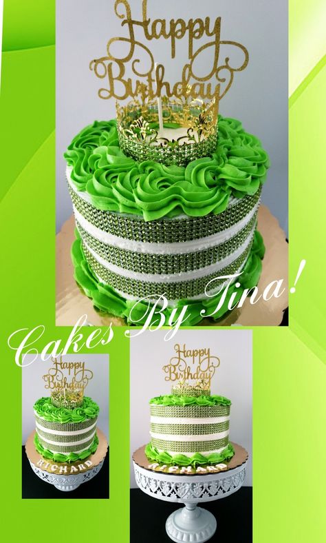 Lime green and crown topper birthday cake! Green Birthday Cake, Green Cookies, White Birthday Cake, Green Birthday Cakes, White Birthday Cakes, Flower Birthday Party, Green Birthday, 45th Birthday, White Birthday