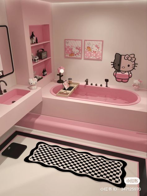 Hello Kitty Bathroom Ideas, Hello Kitty Bathroom Decor, Sanrio Bathroom, Y2k Bathroom, Kawaii Bathroom, Hello Kitty Bathroom, Cute Bathroom Ideas, Hello Kitty Room Decor, Hello Kitty Bedroom