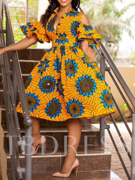 African Fashion Lapel Half Sleeve Print Travel Look Women's Day Dress Dress Sketch, Short African Dresses, Best African Dresses, Afrikaanse Mode, African Maxi Dresses, Dress Sketches, African Print Dresses, African Print Dress, African Clothing Styles