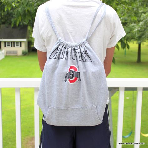 Ohio State Sweatshirt, Tote Tutorial, Old Sweatshirt, Upcycle Sweatshirt, Pom Pom Girl, Diy Sweatshirt, Diy Upcycle, Sewing Studio, Mesh Panel