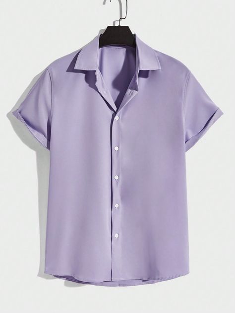 Manfinity Homme Men Solid Button Front ShirtI discovered amazing products on SHEIN.com, come check them out! Lilac Shirt Outfit Men, Purple Shirt Outfits, Pastel Color Shirts, Wedding Guest Men, Light Purple Shirt, Becky Hill, Purple Quince, Lavender Shirt, Shirt Outfit Men