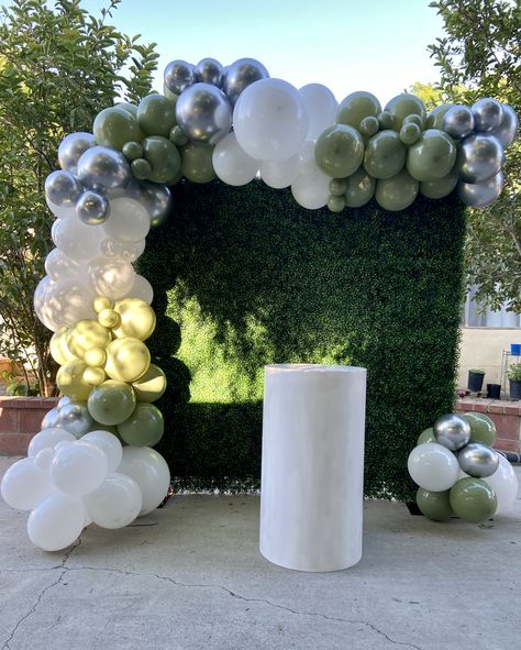 Silver Balloon Garland, Backdrop Decor, Birthday Party Decorations Diy, Silver Balloon, Party Organization, Dirty Thirty, Balloon Cake, Green Photo, Balloon Decor