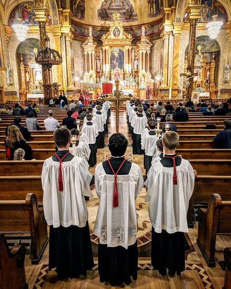 "The altar server occupies a privileged place in the liturgical celebration. He who serves at Mass presents himself to a community. He experiences firsthand that Jesus Christ is present and active in every liturgical act.  Jesus is present when the community comes together to pray and render praise to God. Jesus is present in the Word of sacred Scripture. Jesus is present above all in the Eucharist under the signs of bread and wine. He acts through the priest who in the person of Christ celebrat St John Cantius, Altar Server, Praise To God, Bread And Wine, Traditional Catholicism, The Eucharist, Latin Mass, Sacred Scripture, Gods Hand