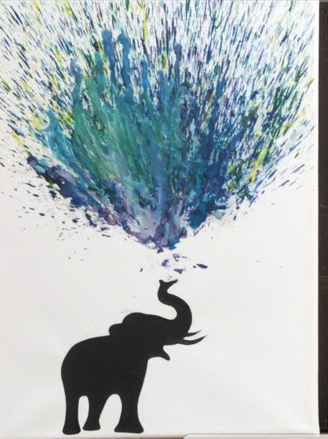 Elephant Painting Easy, Crayon Art Diy, Color Art Lessons, Blow Paint, 3rd Grade Art, Crayon Art Melted, Crayon Art, School Art Projects, Elephant Art