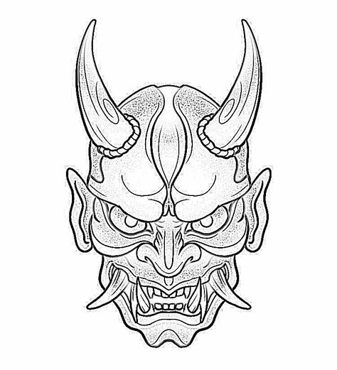 Traditional Oni Mask Tattoo Design, Tattoo Oni, Oni Design, Hannya Maske, Oni Maske, Japanese Oni Mask, Bleach Tattoo, Chest Tattoo Drawings, Octopus Tattoo Sleeve