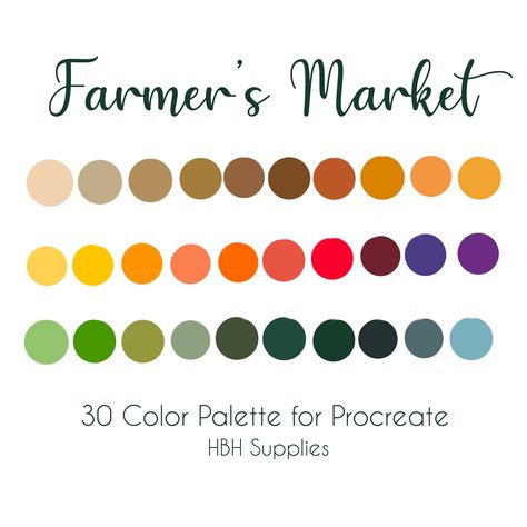 Farmer's Market Procreate, Procreate Palette, iPad Pro Procreate, Instant Download by HBHSupplies on Etsy Procreate Pallets, Enameling Techniques, Procreate Stickers, Pallete Color, Procreate Tools, Procreate Palettes, Color Palette Procreate, Procreate Palette, Procreate Color Palette