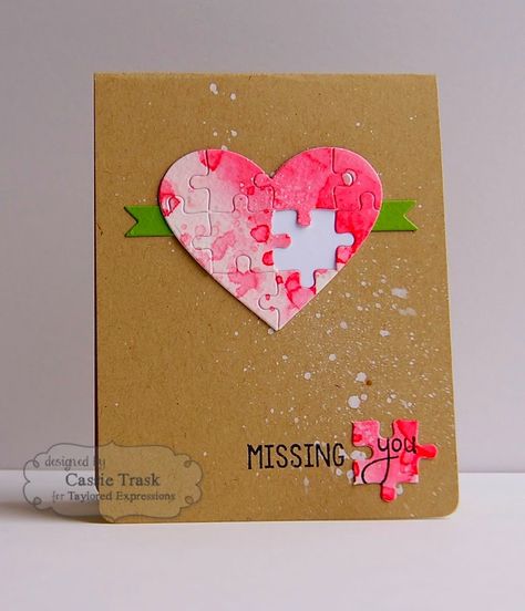 Thanks so much to everyone who took time to play along with last week's challenge during this busy holiday season!  There were some beautifu... Puzzle Piece Crafts, Miss You Cards, Puzzle Piece, Birthday Cards Diy, Creative Cards, Love Cards, Valentine Day Cards, Cute Cards, Diy Cards