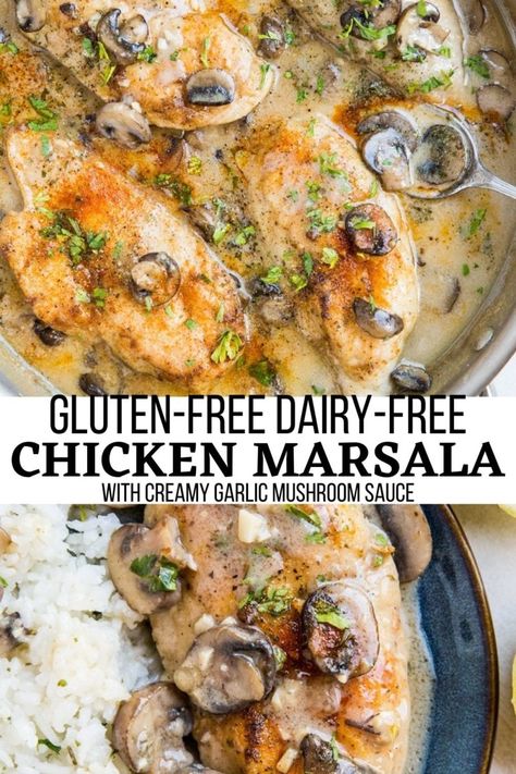 Chicken Recipes Dairy Free, Gluten Free Dairy Free Dinner, Gluten Free Chicken Recipes, Dairy Free Recipes Dinner, Cultured Butter, Marsala Chicken Recipes, Gluten Free Noodles, Dairy Free Dinner, Chicken Marsala