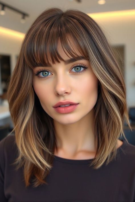 Medium Length Hair With Layers And Fringe Bangs, Wispy Bangstyle Hair Medium, Straight Hair Bangs Medium, Womens Haircuts With Bangs Medium, Medium Length Bob With Layers And Bangs, Short Length Hair With Layers And Bangs, Face Framing Layers With Bangs Medium, Medium Length Haircut With Layers Bangs, Medium Length Hair With Layers And Side Bangs