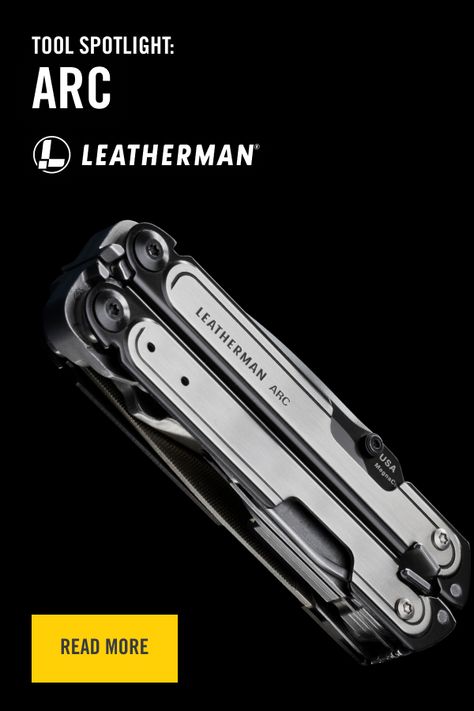 We see the Leatherman's newest multi-tool the ARC against a black background in closed position. Multi Tools, New Tools, Edc Knife, Edc Tools, Tactical Pants, Multi Tool, The Garage, 40th Anniversary, Garage