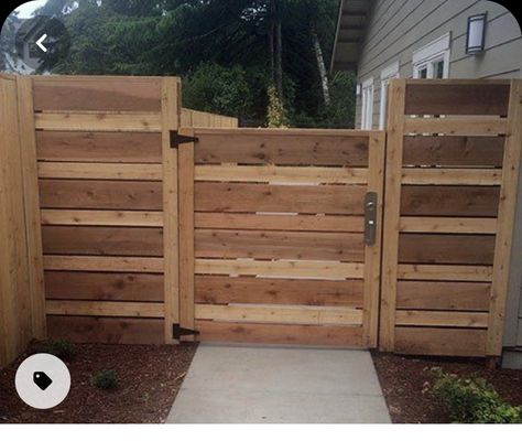 Horizontal Wood Fence Gate, Horizontal Fence Gate, Wooden Gates Ideas, Horizontal Wood Fence, Fencing Ideas Cheap, Wooden Fence Gate, Gates Ideas, Wood Fence Gates, Cedar Fence Ideas