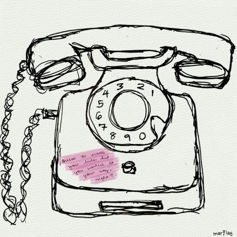 Easy Vintage Drawings, Retro Phone Drawing, Phone Tattoo Vintage, Vintage Phone Tattoo, Telephone Drawing Simple, Vintage Things To Draw, Old Telephone Drawing, Random Things To Draw Sketches, 80s Drawings Ideas