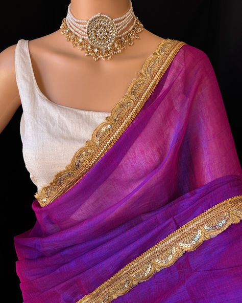 Purple mettalic tissue saree with contrast magenta golden lace all over sarees. Comes with beautiful big Yellow thread tassels on pallu. Blouse: running blouse 80cm. To find this product in website: Www.thejacouture.in > Tissue sarees> purple mettalic tissue saree. Jewellery collaboration: @anvi__jewellery #mettalictissuesaree #silversaree #tissuesaree #trendingsaree #tissuelacesaree #purplesaree #traditional Tissue Sarees, Thread Tassels, Tissue Silk Saree, Saree Jewellery, Lace Saree, Golden Lace, Purple Saree, Tissue Saree, Purple Metallic