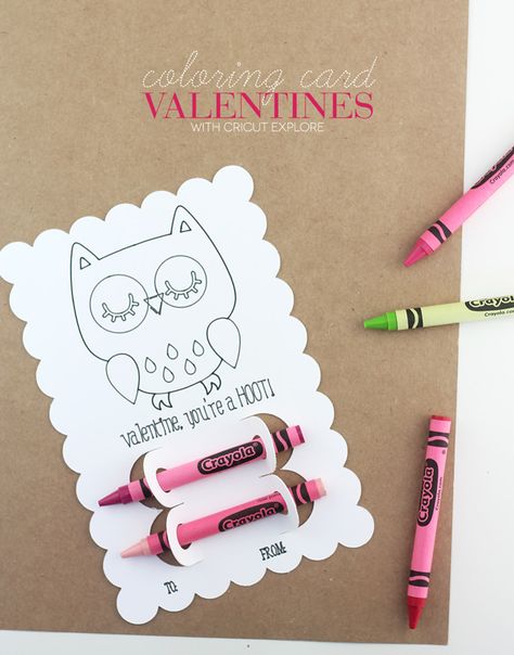 Ever since I created the alphabet coloring card for A Playroom in the Sky, I’ve become a little obsessed with the write function of the Cricut Explore. It’s such a great way to create customized coloring pages for kids. With that in mind, I’ve created some really cute coloring card valentines that are available in … Cricut Valentines Projects, Cricut Valentine, Crayon Valentines, Valentines Day Cards Diy, Valentines Bricolage, Valentines Day Coloring Page, Valentine Coloring Pages, Valentines Day Coloring, Valentines Crafts