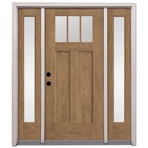 Craftsman Back Door, Fiberglass Front Door With Sidelights, Therma Tru Front Door, Craftsman Style Front Doors, Craftsman Exterior Door, Craftsman Front Door, Exterior Doors With Sidelights, Front Door With Sidelights, Craftsman Style Exterior