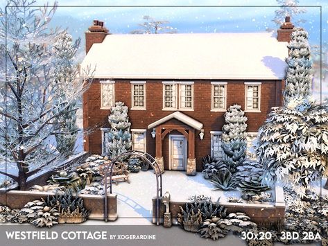 The Sims Resource - Westfield Cottage (NO CC) English House Sims 4, Sims 4 Lodge, Sims 4 English Cottage, Sims Cottage Core Cc, Sims 4 Cottage Interior, Sims 4 Scandinavian House, Sims 4 Winter House, Sims 4 Christmas House, Sims 4 Cabin House