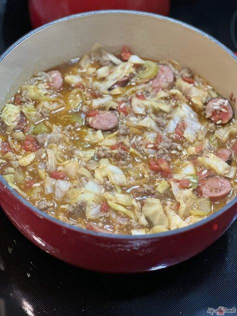 Cajun Cabbage Jambalaya Cabbage With Sausage, Southern Cabbage, Cabbage And Smoked Sausage, Fried Cabbage With Sausage, Fried Cabbage Recipes, Southern Fried Cabbage, Grub Hub, Smoked Sausage Recipes, Cabbage And Sausage