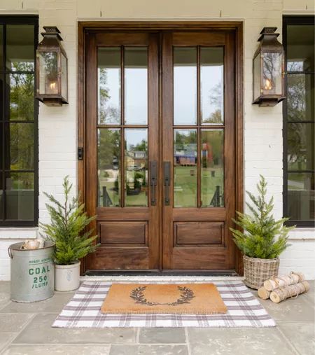 Torrance Rug curated on LTK Front Doors Ranch Style House, French Door Front Porch, French Cottage Front Door, Front Porch Doors, Front French Doors Entrance, Antique French Front Doors, Large Front Door Ideas, Front Door French Doors, Double Front Entry Doors Wood