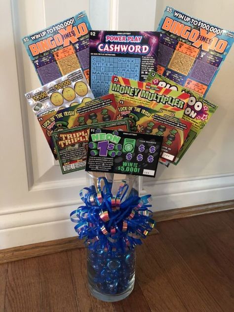 Gift Card And Lottery Ticket Basket, Lottery Tickets Bouquet, Lotto Bouquet Lottery Tickets, Lotto Tree Ideas Lottery Tickets, Lottery Ticket Bouquet 18th Birthday, Lottery Ticket Gift Ideas 18th Birthday, Lotto Ticket Raffle Basket, Lottery Ticket Basket Raffle, Holiday Lottery Ticket Gift Ideas