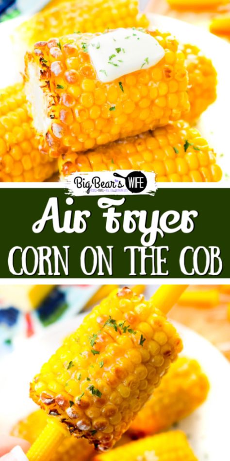 Air Fryer Corn on the Cob taste like it's been out on the grill cooking away during the cookout but it actually cooks up inside in the Air Fryer in about 10 minutes! Fried Corn On The Cob Air Fryer, Emeril Lagasse Air Fryer Recipes, Power Xl Air Fryer Grill Recipes, Power Xl Air Fryer Oven Recipes, Emerils Recipes, Air Fryer Recipes Chips, Air Fryer Corn, Rv Cooking, Ninja Grill