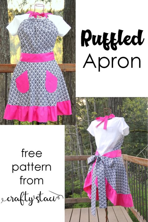 Ruffled Apron - free pattern from Crafty Staci Free Apron Pattern, Crafty Staci, Ruffled Apron, Apron Pattern Free, Diy Ruffle, Apron Patterns, Apron Tutorial, Ruffle Apron, Apron Pattern