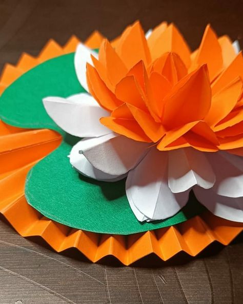 #lotus #art #flower #paper #craft #crafts #diy #diyart #handmade #tricolour #india #nation #youtube #paperwork #diygift #handmade #decor Tricolour Decoration Ideas, Tri Colour Flower Craft, Tricolour Flowers Craft, Tri Colour Craft, Tricolour Craft, Fractions Craft, Flower Paper Craft, Ganpati Decor, Origami Sheets