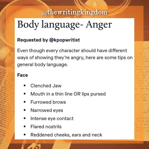 The Writing Kingdom on Instagram: “➼ anger in your characters   ➼ Credits to idiotic_genius on Tumblr! Give them credit, as well as @thewritingkingdom, if you are deciding to…” How To Express Anger In Writing, Anger In Writing, Writing Anger, Anger Writing, Book Hacks, Plot Development, Tumblr Writing, Daily Writing Prompts, Writing School