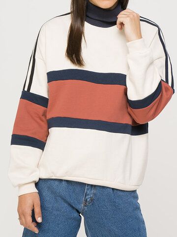 High Neck Pullover, Half Shirt, Trendy Sweater, Women Hoodies, Women Sweatshirt, Striped Sweatshirts, Casual Stylish, Red And White Stripes, Sweatshirt Designs