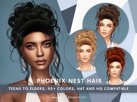 Sims 4 Messy Bun, Sims 4 Curly Hair, Hairstyles Female, Sims 4 Cc Hair, Messy Curly Bun, Witch Hair, Die Sims 4, Mod Hair, Curly Bun Hairstyles